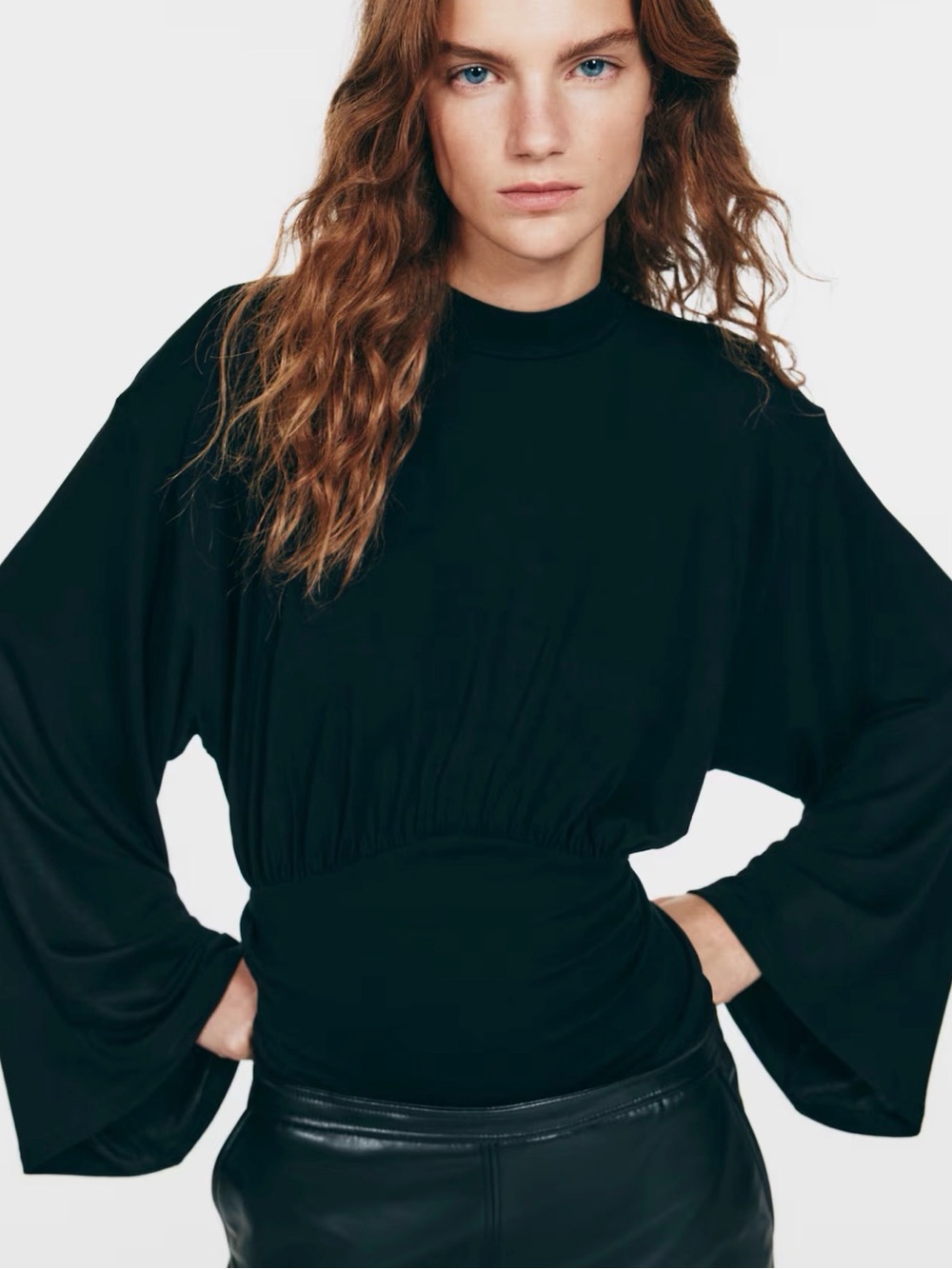 DRAPED JERSEY TOP - BLACK